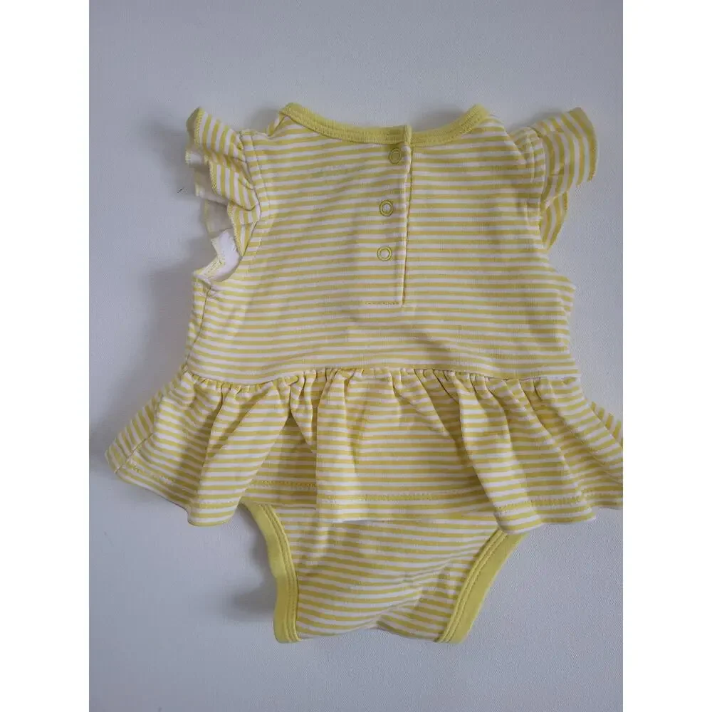 Adorable Litte Me 0-3m Yellow Stripe Nautical Daisy Embroidered Bodysuit Tutu